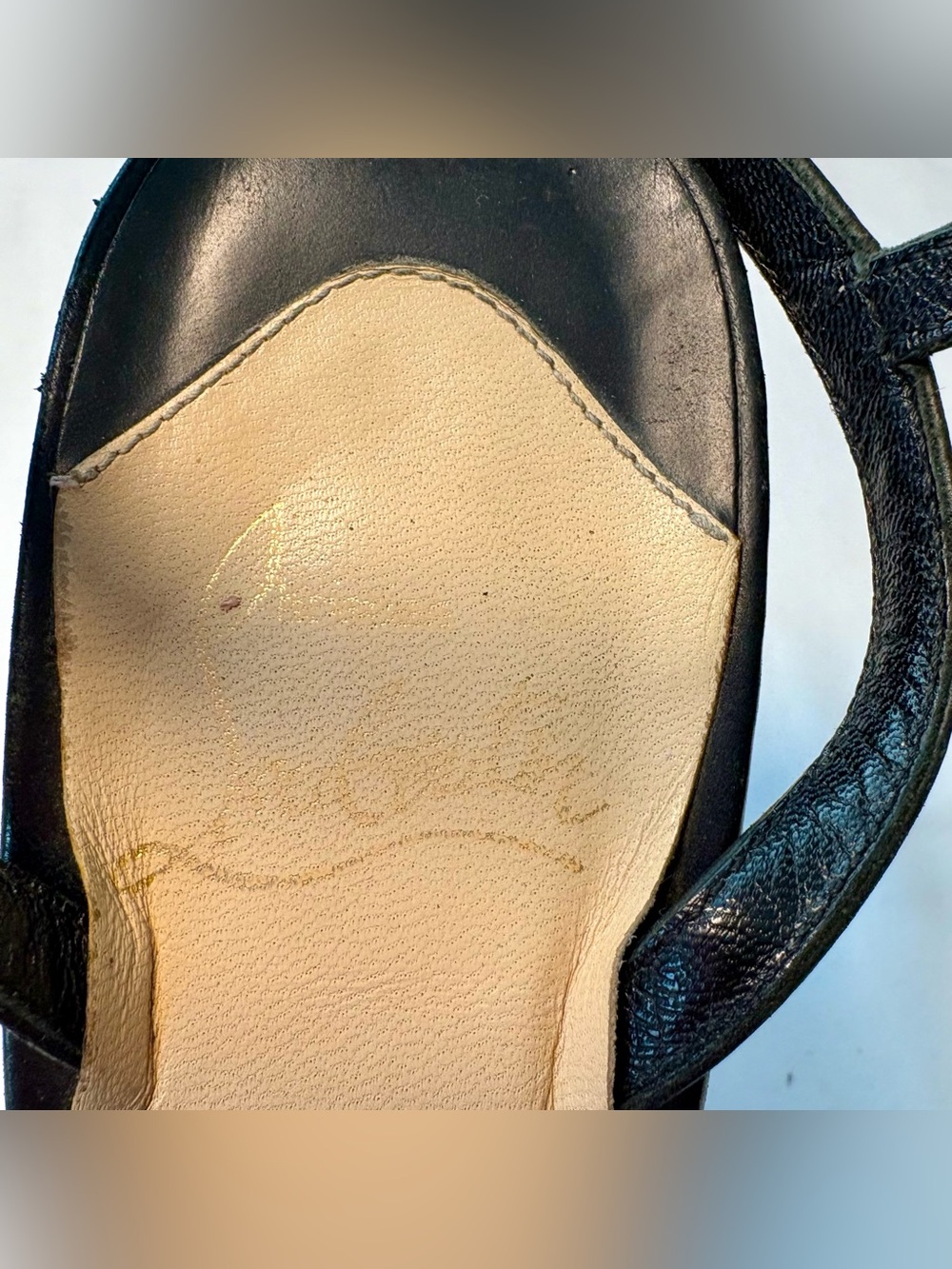 Christian Louboutin Black Leather Contrast-Stitch Platform Sandals, US Size 10 - Picture 7 of 16